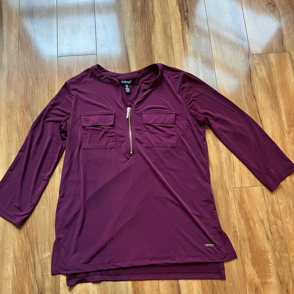 Ellen Tracy Deep Burgundy Tunic with Zip Detail